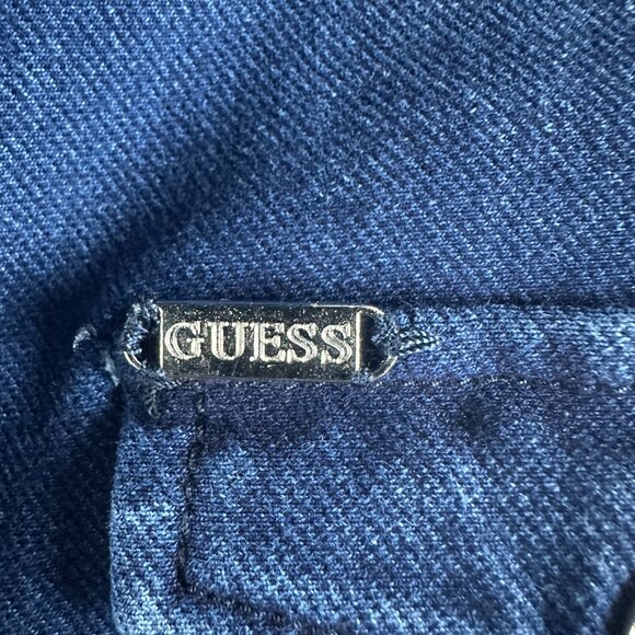 GUESS DENIM SHIRT DRESS MEDIUM CAP SLEEVE BUTTON FRONT NAVY BLUE - Picture 5 of 11